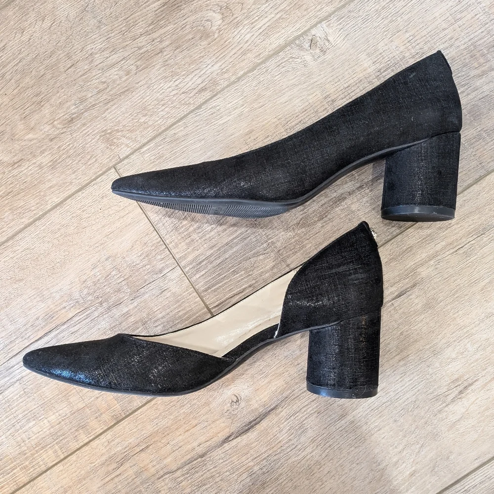 Anne Klein Flex Black Pointed-Toe Shimmer Block Heels | 7.5 - Picture 4 of 8